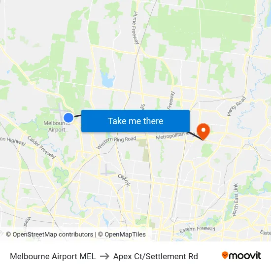 Melbourne Airport MEL to Apex Ct/Settlement Rd map