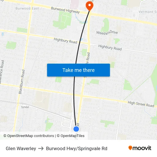 Glen Waverley to Burwood Hwy/Springvale Rd map
