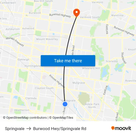 Springvale to Burwood Hwy/Springvale Rd map