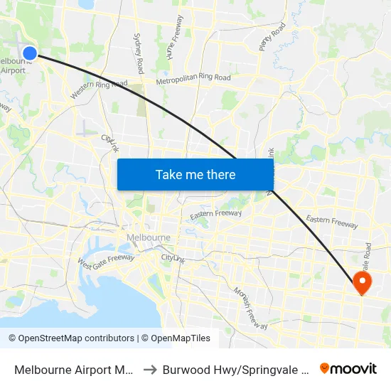 Melbourne Airport MEL to Burwood Hwy/Springvale Rd map
