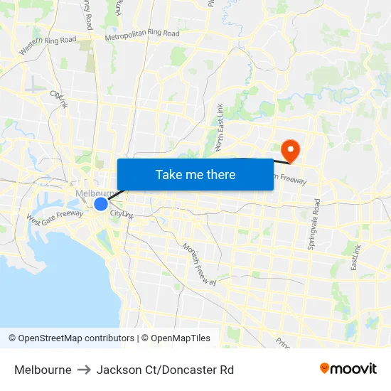 Melbourne to Jackson Ct/Doncaster Rd map