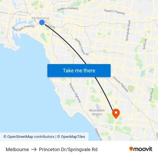 Melbourne to Princeton Dr/Springvale Rd map
