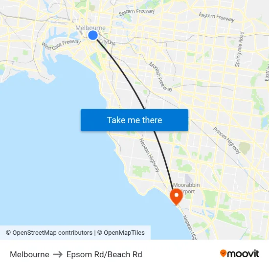Melbourne to Epsom Rd/Beach Rd map