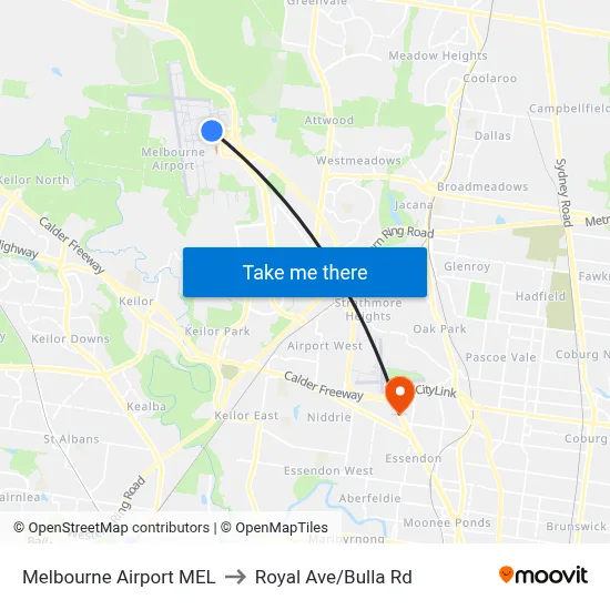 Melbourne Airport MEL to Royal Ave/Bulla Rd map