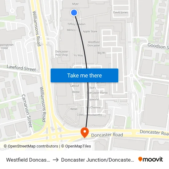Westfield Doncaster to Doncaster Junction / Doncaster Rd map
