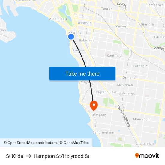 St Kilda to Hampton St/Holyrood St map