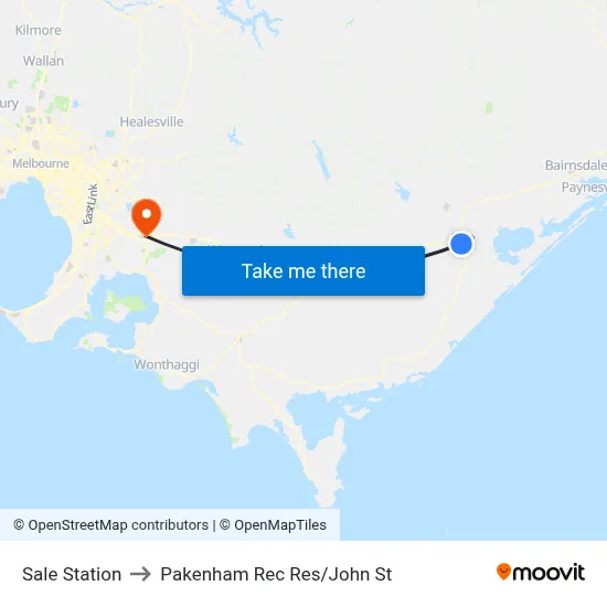 Sale Station to Pakenham Rec Res/John St map