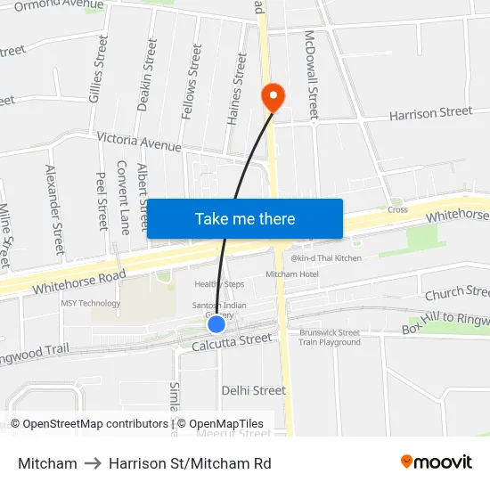Mitcham to Harrison St/Mitcham Rd map