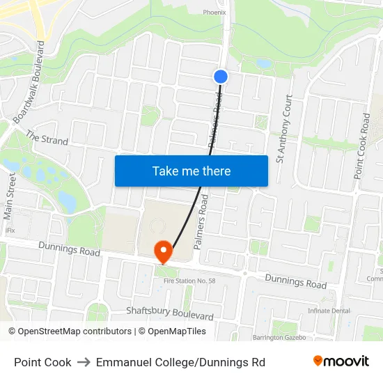 Point Cook to Emmanuel College/Dunnings Rd map