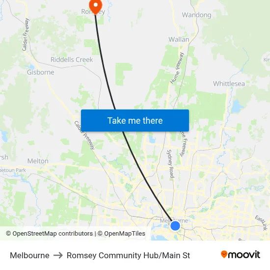 Melbourne to Romsey Community Hub/Main St map
