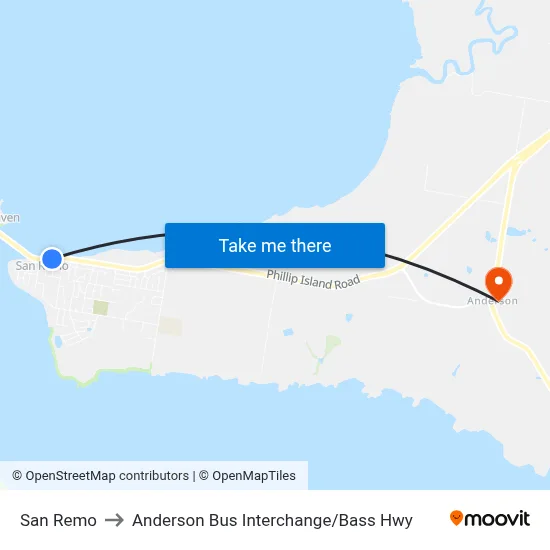San Remo to Anderson Bus Interchange / Bass Hwy map