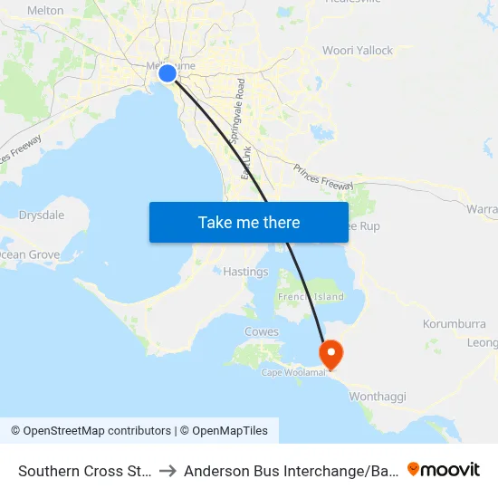 Southern Cross Station to Anderson Bus Interchange / Bass Hwy map