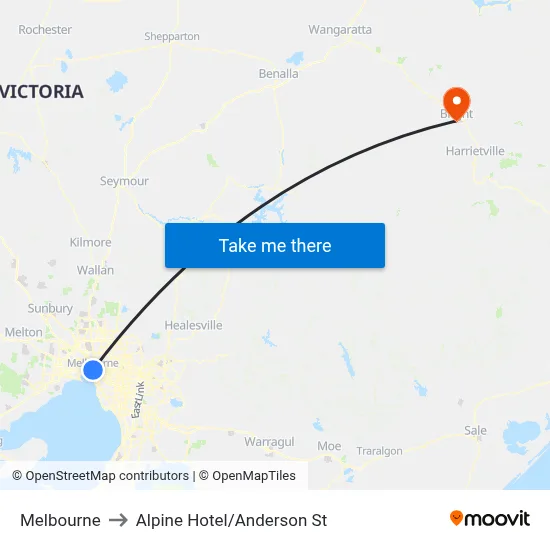 Melbourne to Alpine Hotel/Anderson St map