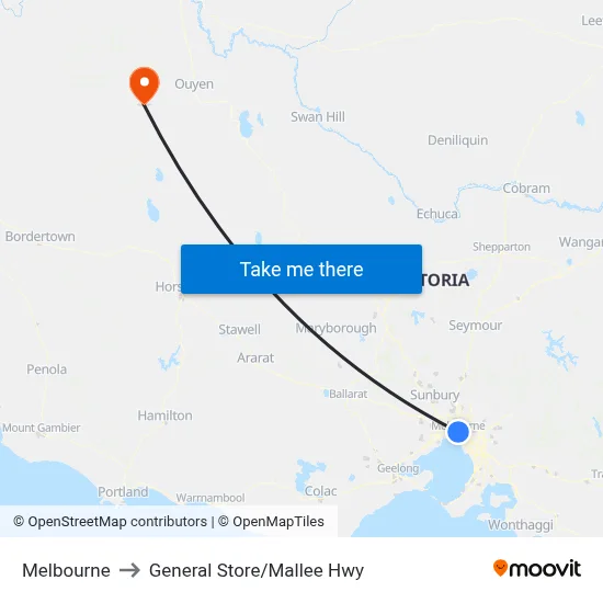 Melbourne to General Store/Mallee Hwy map