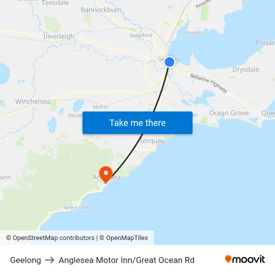 Geelong to Anglesea Motor Inn / Great Ocean Rd map
