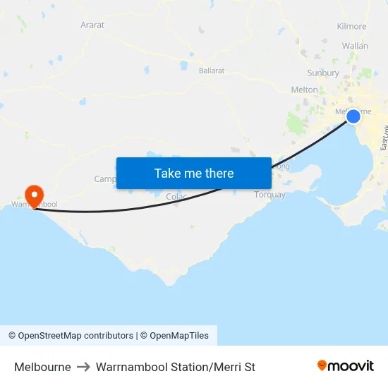 Melbourne to Warrnambool Station/Merri St map