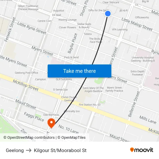 Geelong to Kilgour St/Moorabool St map