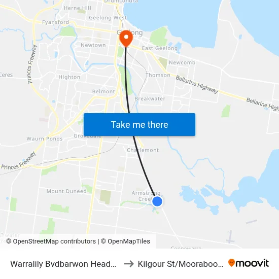 Warralily Bvdbarwon Heads Rd to Kilgour St/Moorabool St map
