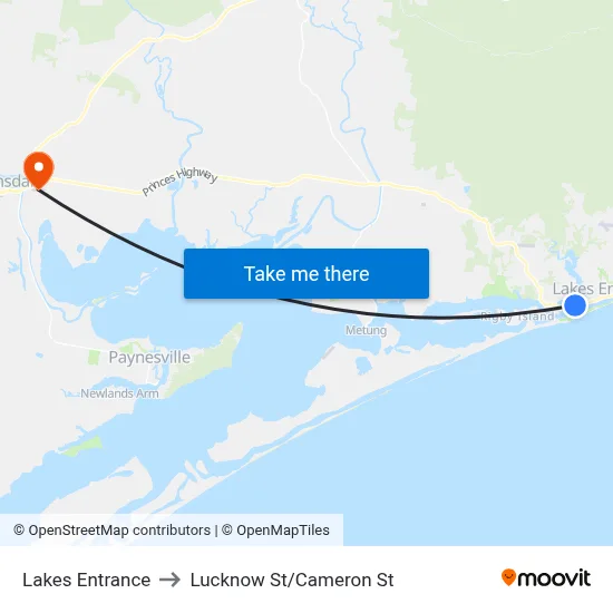 Lakes Entrance to Lucknow St/Cameron St map