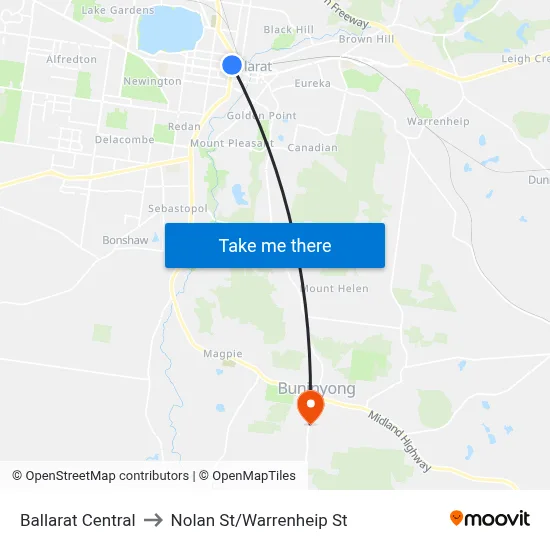 Ballarat Central to Nolan St/Warrenheip St map