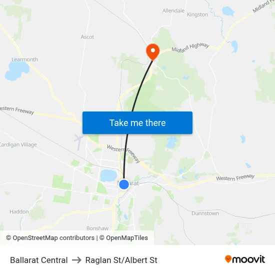 Ballarat Central to Raglan St/Albert St map