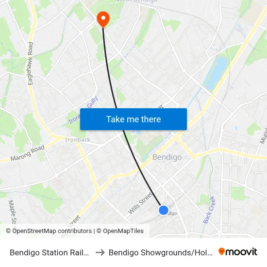 Bendigo Station Railway Pl to Bendigo Showgrounds/Holmes Rd map
