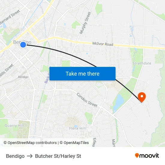 Bendigo to Butcher St/Harley St map
