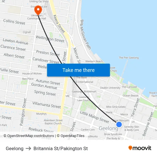 Geelong to Britannia St/Pakington St map