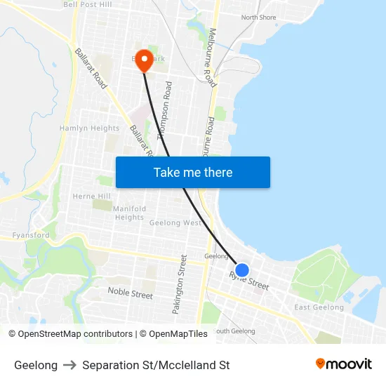 Geelong to Separation St/Mcclelland St map