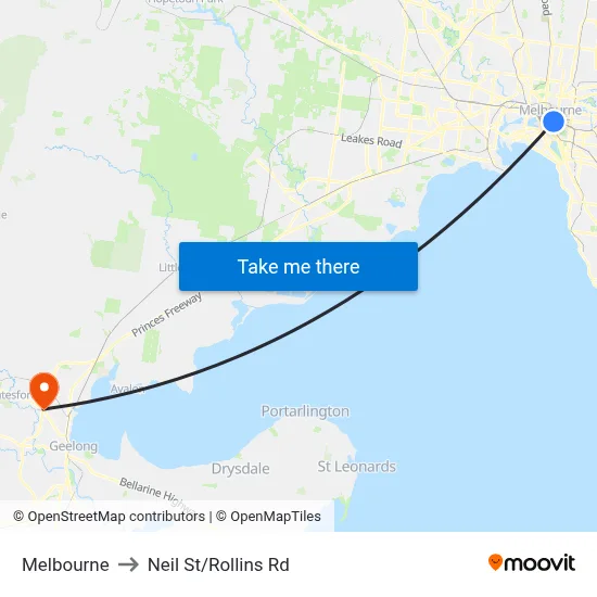 Melbourne to Neil St/Rollins Rd map