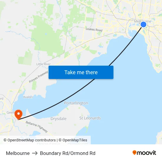 Melbourne to Boundary Rd/Ormond Rd map