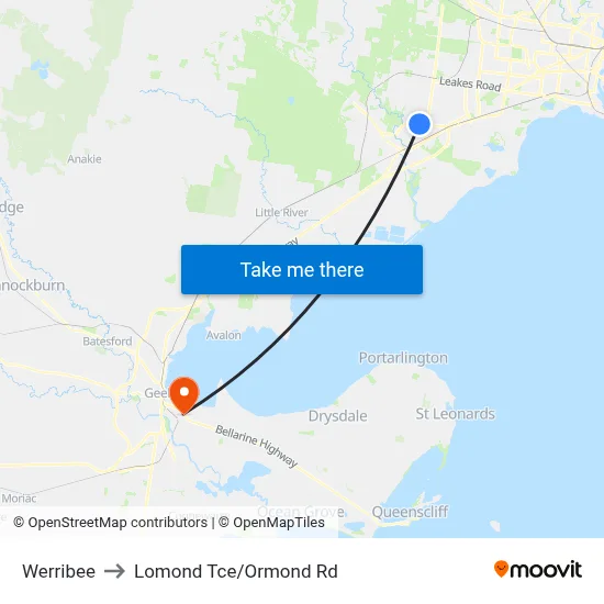Werribee to Lomond Tce/Ormond Rd map