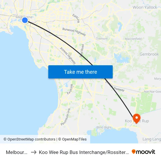 Melbourne to Koo Wee Rup Bus Interchange / Rossiter Rd map