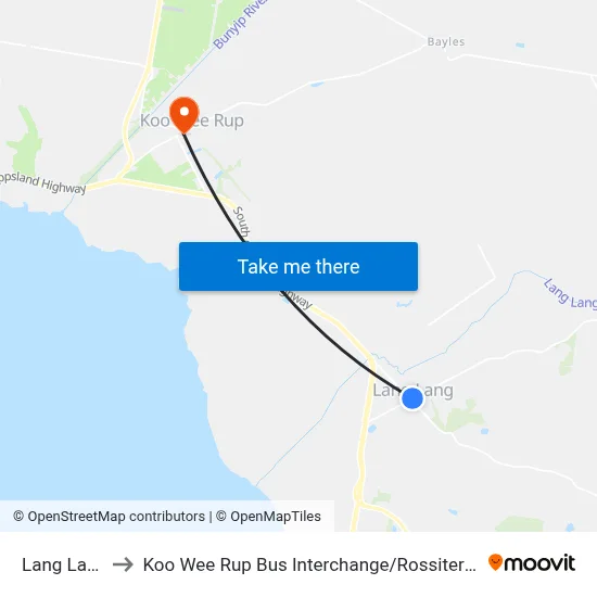 Lang Lang to Koo Wee Rup Bus Interchange / Rossiter Rd map