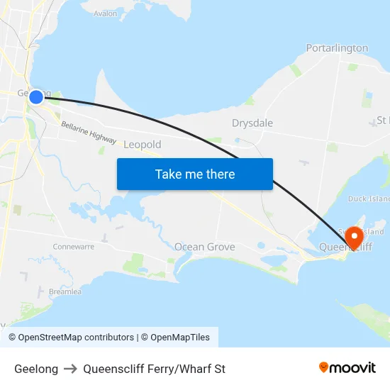 Geelong to Queenscliff Ferry/Wharf St map