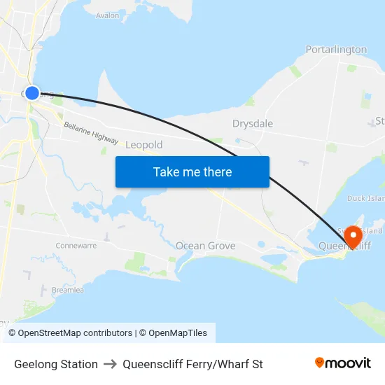 Geelong Station to Queenscliff Ferry/Wharf St map