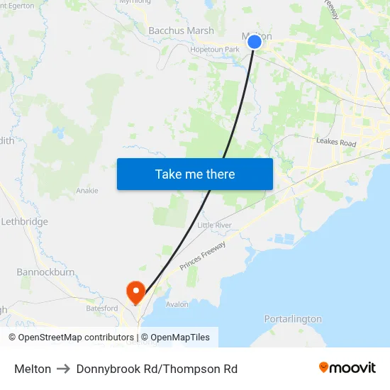 Melton to Donnybrook Rd/Thompson Rd map
