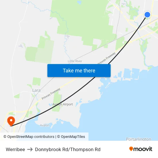 Werribee to Donnybrook Rd/Thompson Rd map