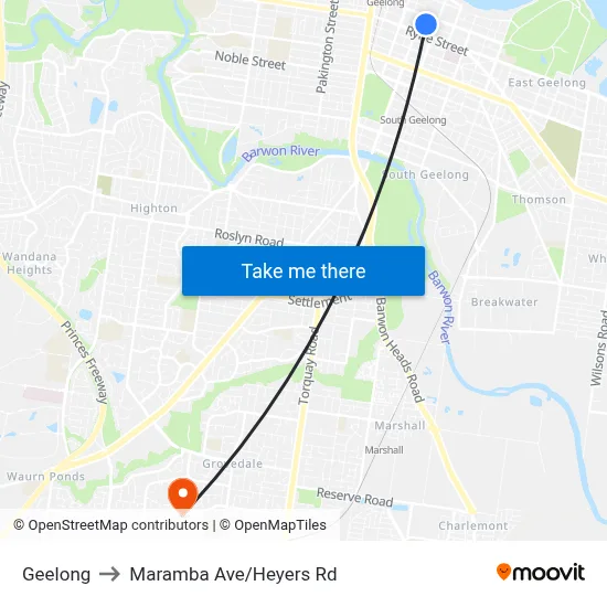 Geelong to Maramba Ave/Heyers Rd map