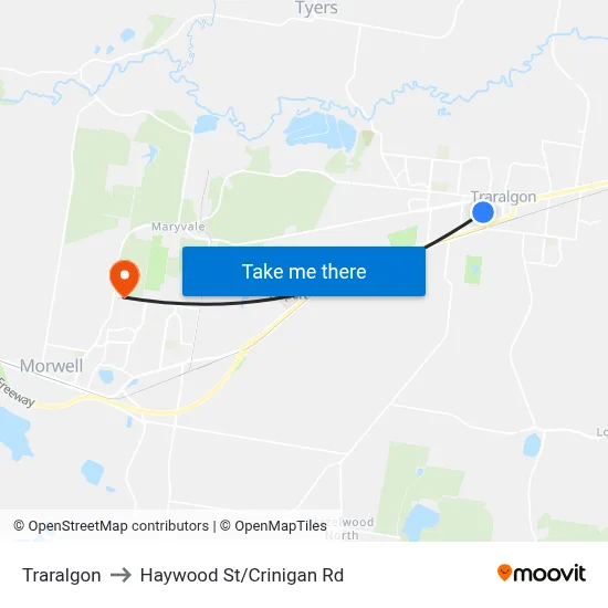 Traralgon to Haywood St/Crinigan Rd map