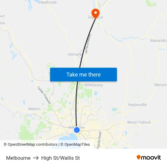 Melbourne to High St/Wallis St map