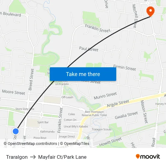 Traralgon to Mayfair Ct/Park Lane map