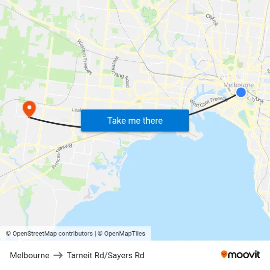 Melbourne to Tarneit Rd/Sayers Rd map