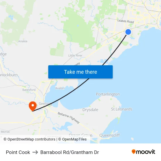 Point Cook to Barrabool Rd/Grantham Dr map