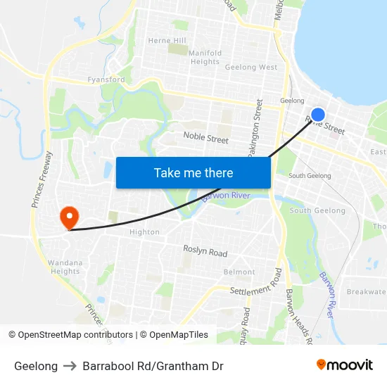 Geelong to Barrabool Rd/Grantham Dr map