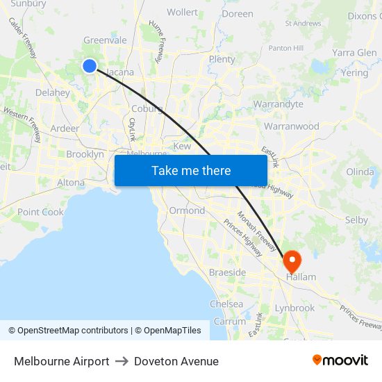 Melbourne Airport to Doveton Avenue map