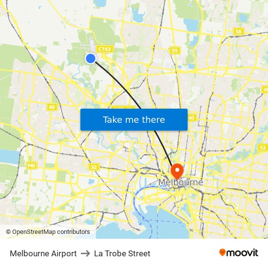 Melbourne Airport to La Trobe Street map