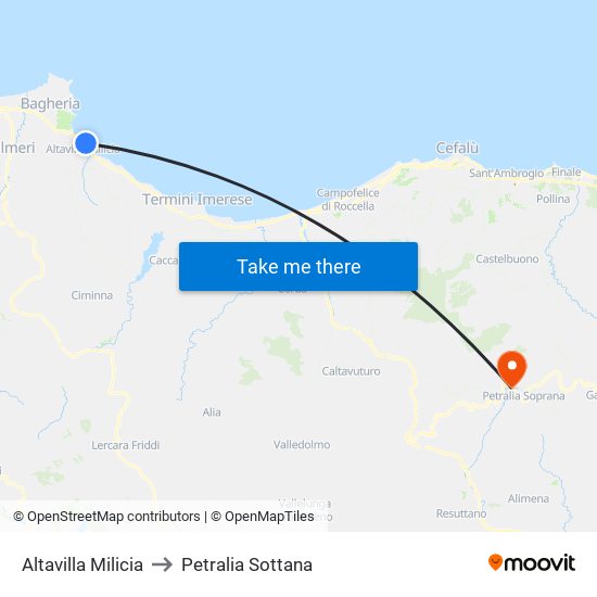 Altavilla Milicia to Petralia Sottana map