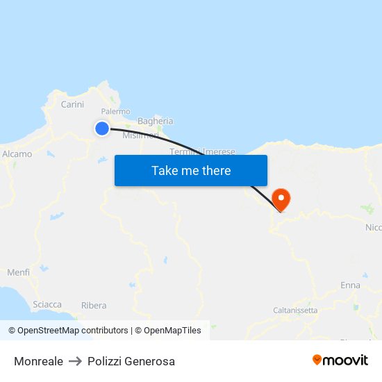 Monreale to Polizzi Generosa map