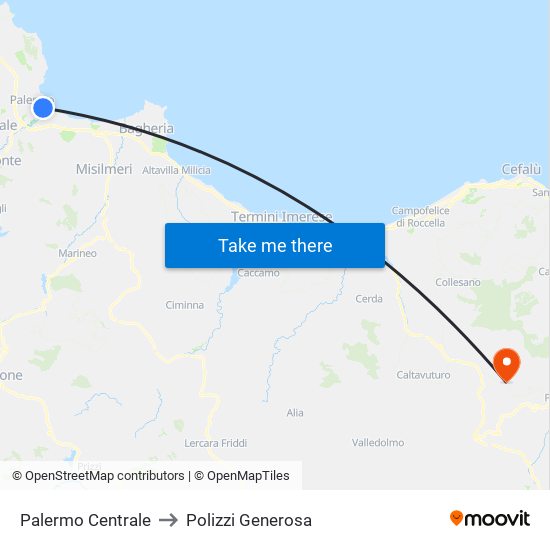 Palermo Centrale to Polizzi Generosa map